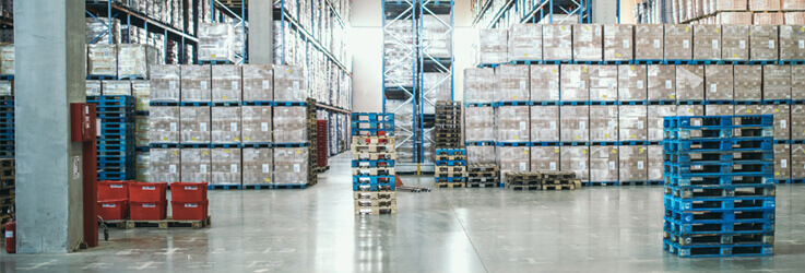 Warehouse full of boxes and pallets